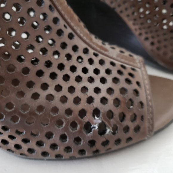 Green Brown Perforated Wedge Heel Booties - Picture 4 of 5